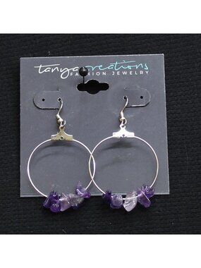 NWT Tanya Creations Stone Chips Dangly Earrings Silver Gray / Purple Multi 2"